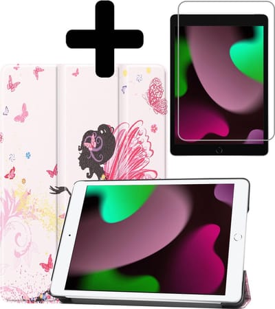 Hoes - Geschikt voor Apple iPad 9 (2021) - 10.2 inch - 9e Generatie - Met Screenprotector - Trifold Bookcase - Hard Cover - Hardcover Book Case - Tablet Hoesje - Elfje