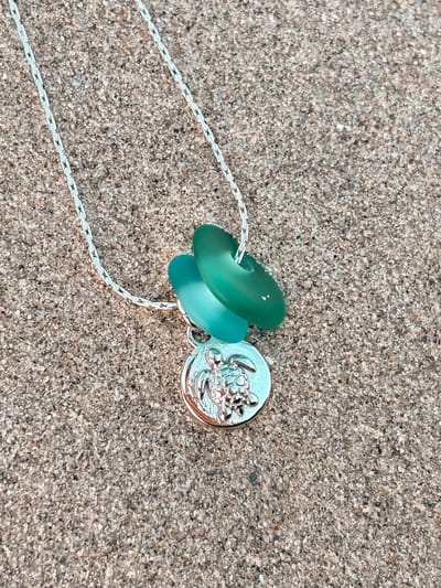 Laguna Treasures - Zeeglas - ketting - zeester & Schildpad - zilver - box ketting- Halsketting - Sieraden - Surf - Dieren