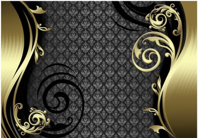 Fotobehangkoning - Behang - Vliesbehang - Fotobehang Gouden Versiering - Hotel Chique - Luxe - Golden curtain - 400 x 280 cm