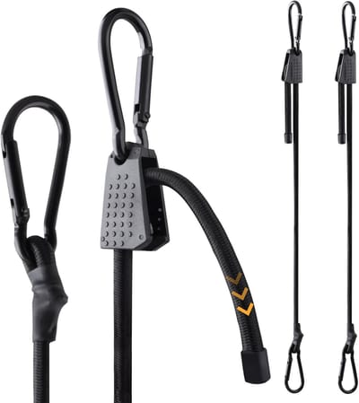 Verstelbaar elastisch touw met karabijnhaak, 1 m en 2 m, ideaal voor motorfiets, fiets en camping, 2 stuks (zwart)