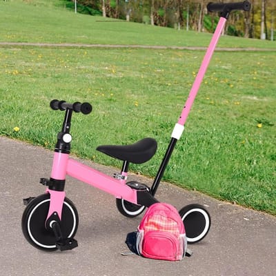 Babydriewieler 3-in-1 - Kinderfiets Loopfiets - Leren Fietsen - Meegroeiend Ontwerp - 1 tot 5 jaar - Roze