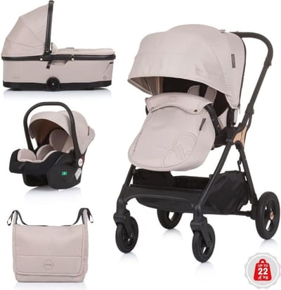 3-in-1 Combikinderwagen met i-Size Autostoeltje en Sportstoel - Beige