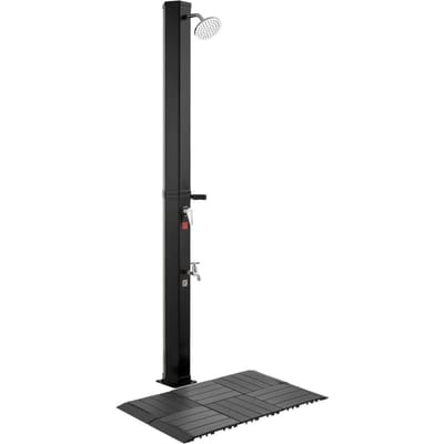 35L Zonne-Verwarmde Douche, 195cm Douchekop Hoogte Buitendouche, met Vloerset & Voetkraan, Warm & Koud Water Instelling, Vrijstaand voor Achtertuin