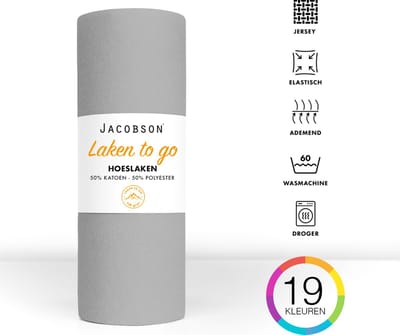 Jacobson - Hoeslaken - 90x200cm - Jersey Katoen - tot 25cm matrasdikte - Grijs