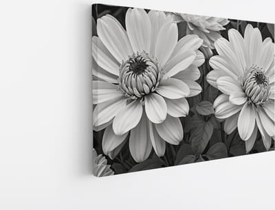 Saammp Canvas Schilderij - Zwart witte Bloemen - Natuur - Abstract - 30x20 - Foto op canvas - Wanddecoratie - Muurdecoratie Woonkamer - Kantoor Decoratie