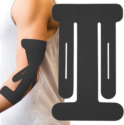 BOTC Elleboog Kinesiologietape - 10 Stuks Voorgeknipte Sporttape - Spiertape voor Sport & Training - Zwart