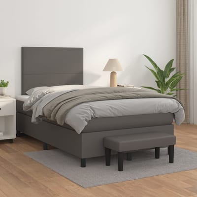 vidaXL - Boxspring - met - matras - kunstleer - grijs - 120x200 - cm