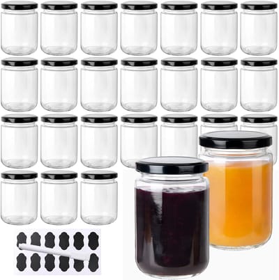 Omgoods - 24 Jam Jars 350 ml - Glazen Inmaakpotten met Deksels