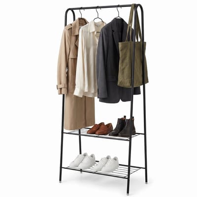 Cheqo® Kledingrek met Schoenenrek - Garderoberek - Kledingstang - Open Kledingkast - Kledinghanger - Kledingstandaard - Zwart - Industrieel - Ophangrek - Klerenrek - Kapstok - Garderobe Opbergrek - voor Slaapkamer en Hal en Entree