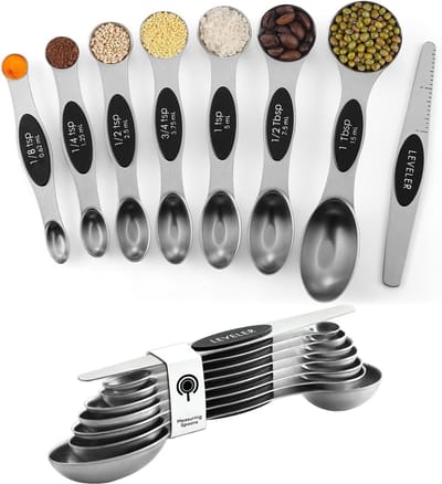 8 Stuks Magnetische Maatlepel - Kruidenlepel - Magnetische Roestvrijstalen Maatlepels - Dubbelzijdige Roestvrijstalen Maatlepel - Afmetenlepel - Stapelbaar - Keukenhulpjes - Bakaccessoire - Voor Bakken en Koken In De Keuken