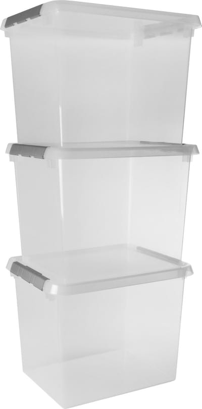 Sunware Comfort Line opbergbox 52L - Set van 3 - 50x40x38 cm - Transparant