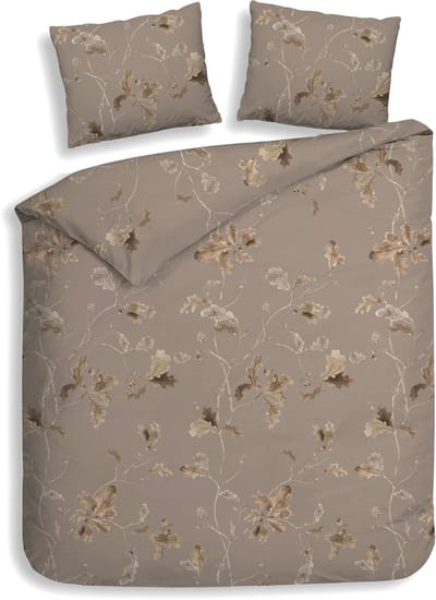 Heckettlane Dekbedovertrek Bronco - Bedlinnen met Bladeren print - 240x200-220 cm - Lits-Jumeaux - Bruin - Dekbedovertrek van 100% Katoen-Flanel