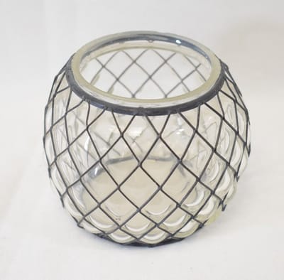 ZoeZo Design - Waxinelichtjeshouder - sober - stoer - glas - zwart - metaal - Hoogte 9 cm - Ø 10 cm