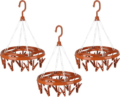 Urban Living Wasgoed droogcarrousel/droogmolen - 3x - 18 clips/knijpers - terra - kunststof - 32 cm