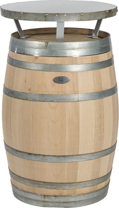 Wijnvat Statafel – Gemaakt van Origineel Eiken Wijnvat – Industrieel Design – Ø67 cm x 120 cm hoog – Met Gegalvaniseerd Blad – Bartafel - Duurzaam