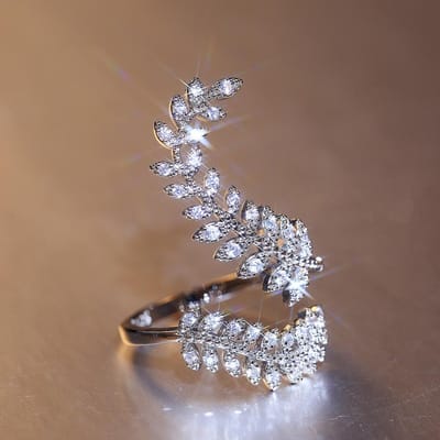 Huitan Sierlijke Bladeren Beide Einden van Open Ring Kleur Meisje Cocktail Party Ringen Schitterende Kristal Zirkoon Mode Vrouwen Sieraden resizable gray