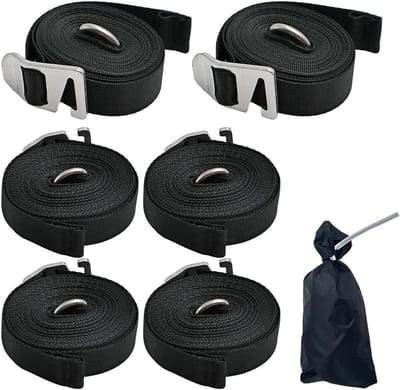 Trekbanden Set - Verankeringsriemen - Outdoor Bevestiging - Scheurbestendig Nylon - 2x 5m 4x 3m - Zwart