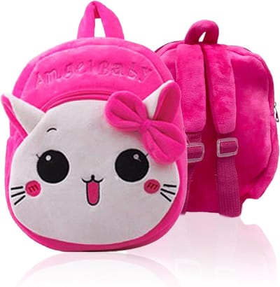 Schattige peuterrugzak voor meisjes met kat en strik, roze pluche mini-schooltas voor 1-2 jaar, perfect als geschenk en voor kinderkamer decoratie