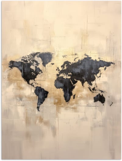 Poster 120x160 cm - Wereldkaart - Goud - Zwart - Abstract - Posters - Kamer decoratie - Wanddecoratie woonkamer - Muurdecoratie slaapkamer XXL