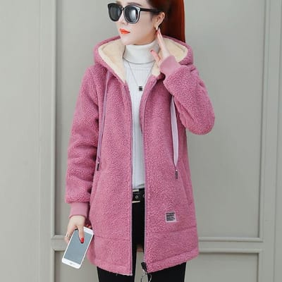 Manteau polaire en fausse laine d'agneau pour femme, mi-long, ample, à capuche, automne et hiver M