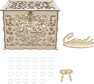 Houten Kaartendoos met Slot voor Bruiloft en Feest - Briefbox voor Cadeau en Gelukwensen