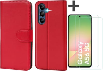 Hoesje met 2 Stuks Screenprotectors Geschikt voor Samsung Galaxy A56 – Arara bookcase met pasjeshouder - Rood