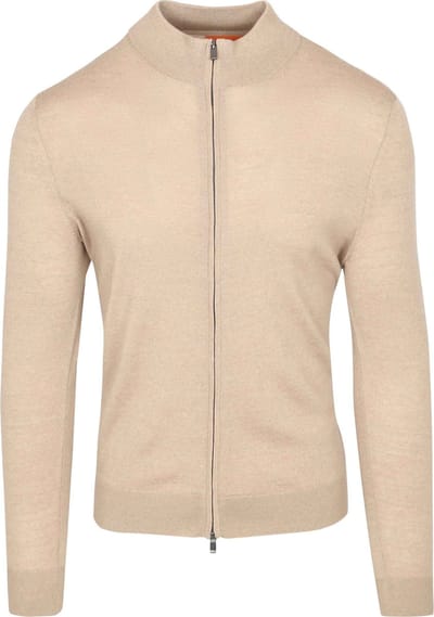 Suitable Cardigan Merino Sand - Maat XL - Heren - Vest met rits voor Mannen