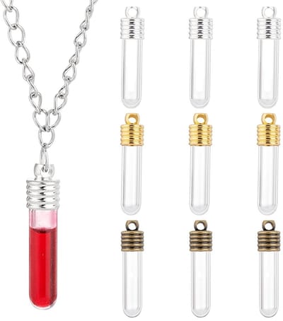 Dailygoods- Wensflessen 9 Sets - Helder Glazen Flesjes - Hanger voor Ketting - 3 Kleuren Dop - 32mm Lang - Duurzaam en Schokbestendig