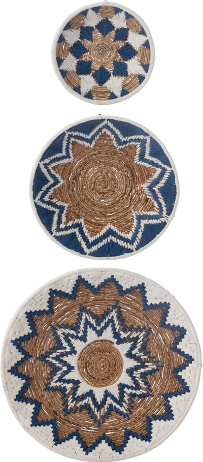J-Line wanddecoratie Bananentak - riet - donkerblauw - set van 3