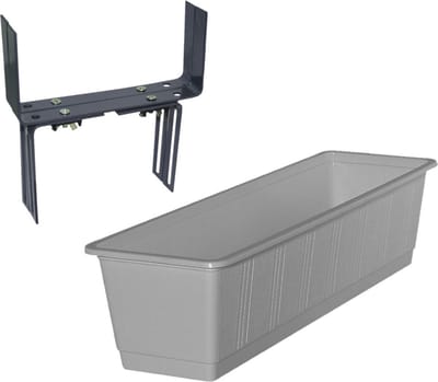Kunststof plantenbak grijs rechthoekig 60 cm met 2 verstelbare balkon/muurbeugels