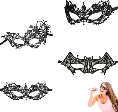 Set van 4 Venetiaanse Maskers voor Feesten, Bal Maskers en Verkleedpartijen - Zwart