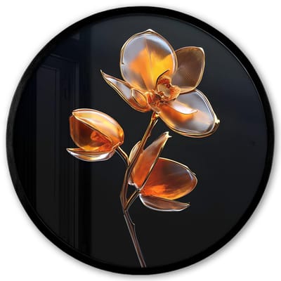 Poster in lijst Rond - Fotolijst 40x40 cm - Posters - Bloem - Orchidee - Oranje - Ronde posterlijst zwart - Decoratie - Wanddecoratie woonkamer - Muurdecoratie slaapkamer