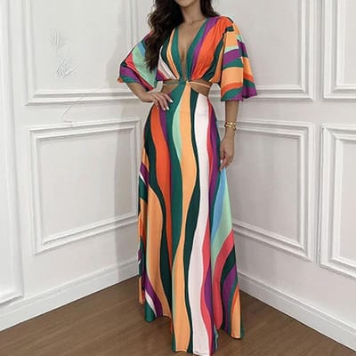 Lente Nieuwe Damesmode Bedrukt Sexy Diepe V Taille-blootstellende Bandjesjurk XL gray