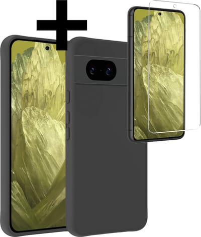 Hoesje - Met Screenprotector - Geschikt voor Google Pixel 8a - Sterk & Shockproof - Back Cover - Siliconen Case - Telefoon Hoes - Telefoonhoesjes - Zwart