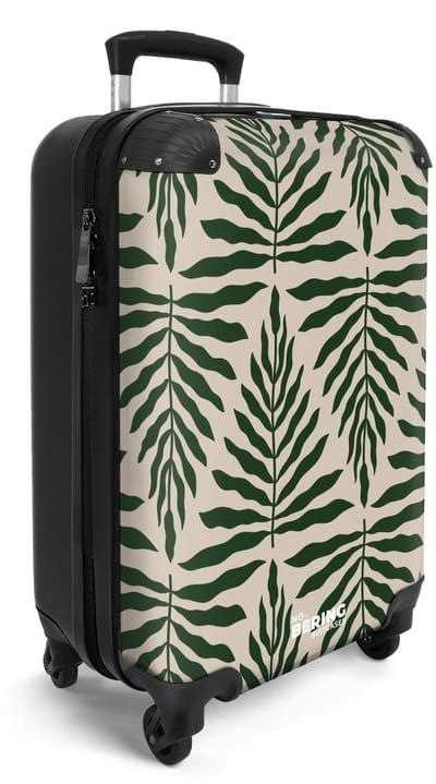 NoBoringSuitcases.com® - Handbagage koffer lichtgewicht - Reiskoffer trolley - Bladeren in groen en beige - Reis rolkoffer met wieltjes - Carry on reistrolley op wielen - Luggage suitcase - 55x40x20 en 55x35x25 - Bagage 55 cm