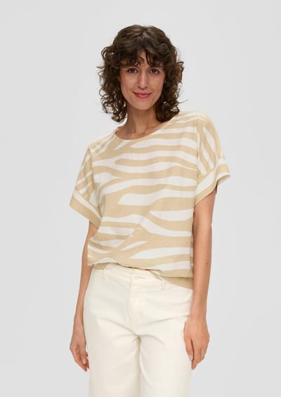 s.Oliver - female - T-shirt van een materiaalmix in een relaxed fit