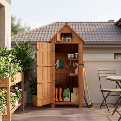 HOMAVO Houten Tuinschuur - Tuinhuis - Tuinkast - UV-Bescherming Zadeldak - 77 × 54.3 × 179 cm