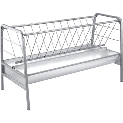Mangeoire à foin pour bétail, Mangeoire 2 en 1 pour grains et foin, Capacité 300L, Longueur 147 cm, Alimentation de pâturage pour chèvres avec bac d'alimentation plus profond, Acier robuste pour grains