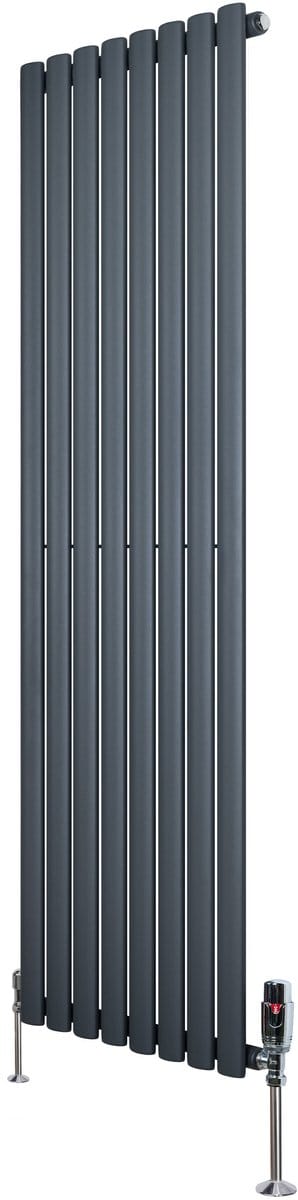 Ovale radiator 1 kolom - 1600x480 mm - grijs - thermostaatkraan