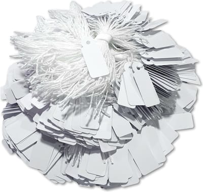 Ilènne - Kleine prijskaartjes met koord - 13x34 mm - ca. 1000 stuks - Wit - prijslabels