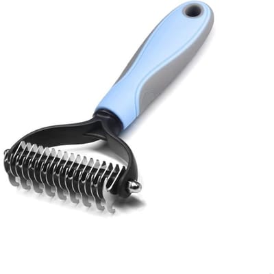 Brosse de toilettage pour animaux - SANAG - Peigne démêloir double face 17+9 dents - Bleu - Acier inoxydable TPR