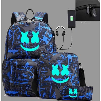 Marshmello Marshmallow Lichtgevende Rugzak Crossbody Etui Drie Delig Set Usb Opladen Student Schooltas Rugzak One size fits all