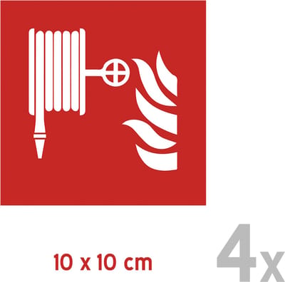 Pictogram/ bordjes (4x) | Brandhaspel | 10 x 10 cm | Bord | Plaatje | Haspel | Brandslang | Brandweer | Brandveiligheid | Slang | Brandslang | Bij brand | 4 stuks