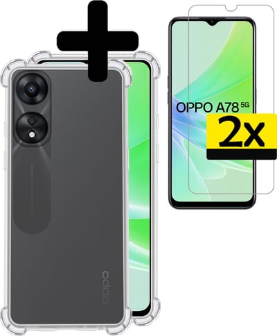 Hoesje - Met Screenprotector - 2 Stuks - Geschikt voor OPPO A78 5G - Sterk & Shockproof - Siliconen Case - Back Cover - Telefoon Hoes - Shock Proof - Telefoonhoesjes - Transparant
