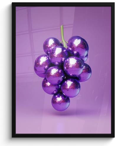 Fotolijst inclusief poster - Posterlijst 50x70 cm - Posters - Druif - Disco - Glitter - Paars - Foto in lijst - Keuken decoratie muur - Wanddecoratie accessoires - Muurdecoratie - Schilderijen