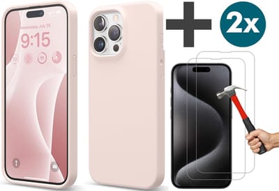 Arara Hoesje met 2 Stuks Screenprotectors Geschikt voor iPhone 15 Pro Hoesje Siliconen - liquid Backcover - Zand