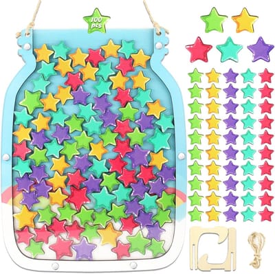 Klaslokaal Beloningspot - Gedragsbeheer Hulpmiddel - Positieve Stimulatie - Compleet met Sterren - 33 x 25 cm - Blauw