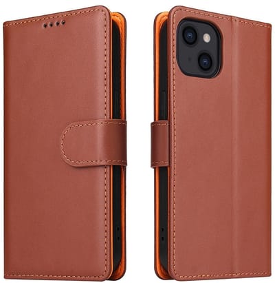 geschikt voor iPhone 14 Plus Wallet Case Leer - Portemonnee Hoes met Standaard geschikt voor iPhone 14 Plus - Book Case met Magneetsluiting - Lederen Wallet Hoesje met Magneetsluiting geschikt voor iPhone 14 Plus Case bruin