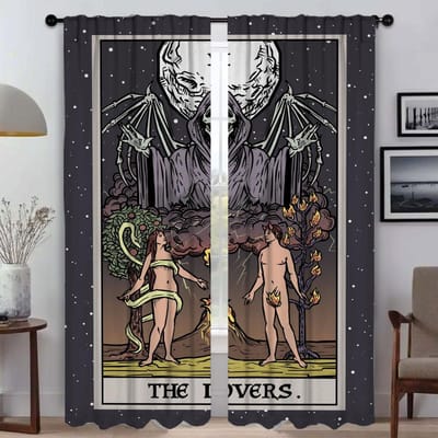 Raamgordijn voor Kamer 2 Panelen Terror Tarot Schaduwgordijnen Gordijnen Kinderkamer Tule voor Slaapkamer Halloween Decoratie Scheidingswand Woonkamer W50xH70cmx2pcs-CL