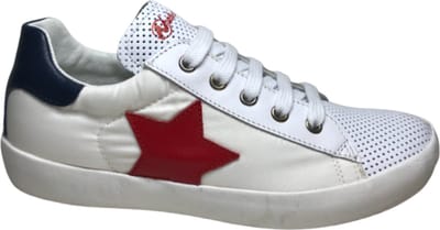 Naturino Mt 33 veter/rits rode ster lederen/nylon sneakers Annie Wit Navy